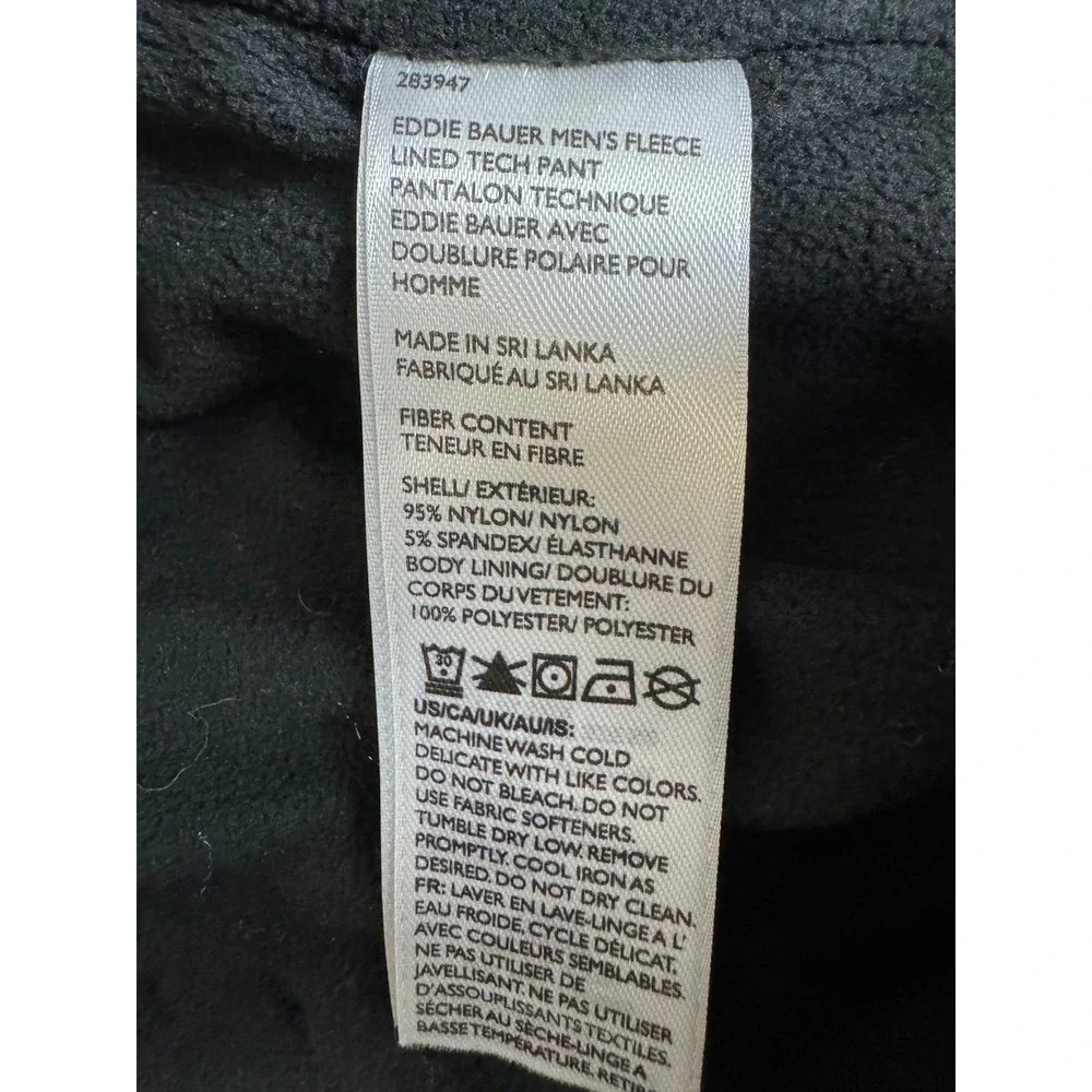 Eddie Bauer Mens Fleece Lined Tech Pants Black 34x32 Hiking Outdoor